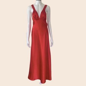 Frederick's of Hollywood Cherry Red Pleated Maxi Slip Dress Size Medium
